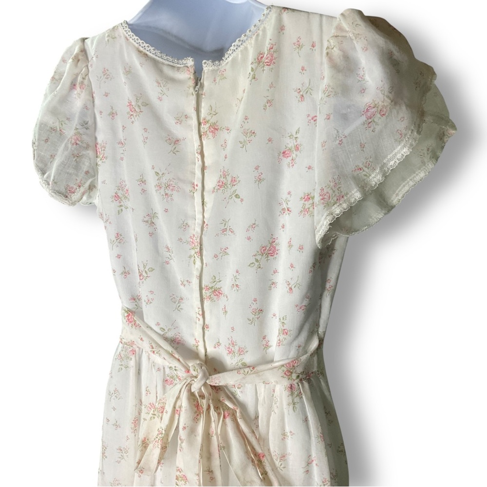 Gunne Sax Jessica Vintage Dress M Floral Chiffon Maxi Flutter Sleeve Cottagecore - Picture 10 of 15